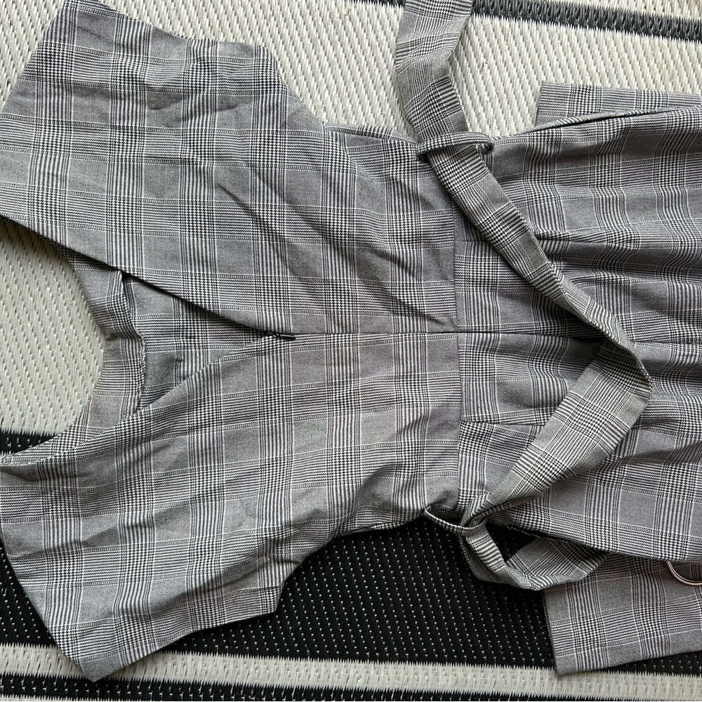 Mango Black and White Plaid Jumpsuit